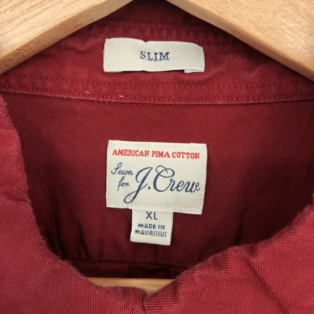 J. Crew Mens Slim Fit American Pima Cotton Button-Up Shirt XL Burgundy Red H4747